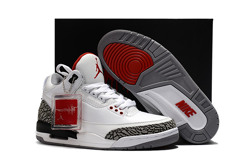 New Air Jordan 3 JTH NRG White Cement Red Shoes - Click Image to Close